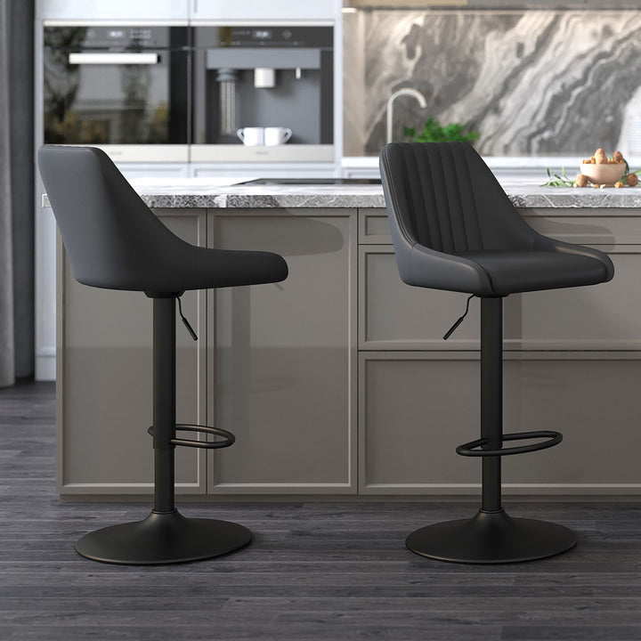 Jasper Adjustable Air-Lift Counter Stool in Leather Upholstery (Set of 2) - Black