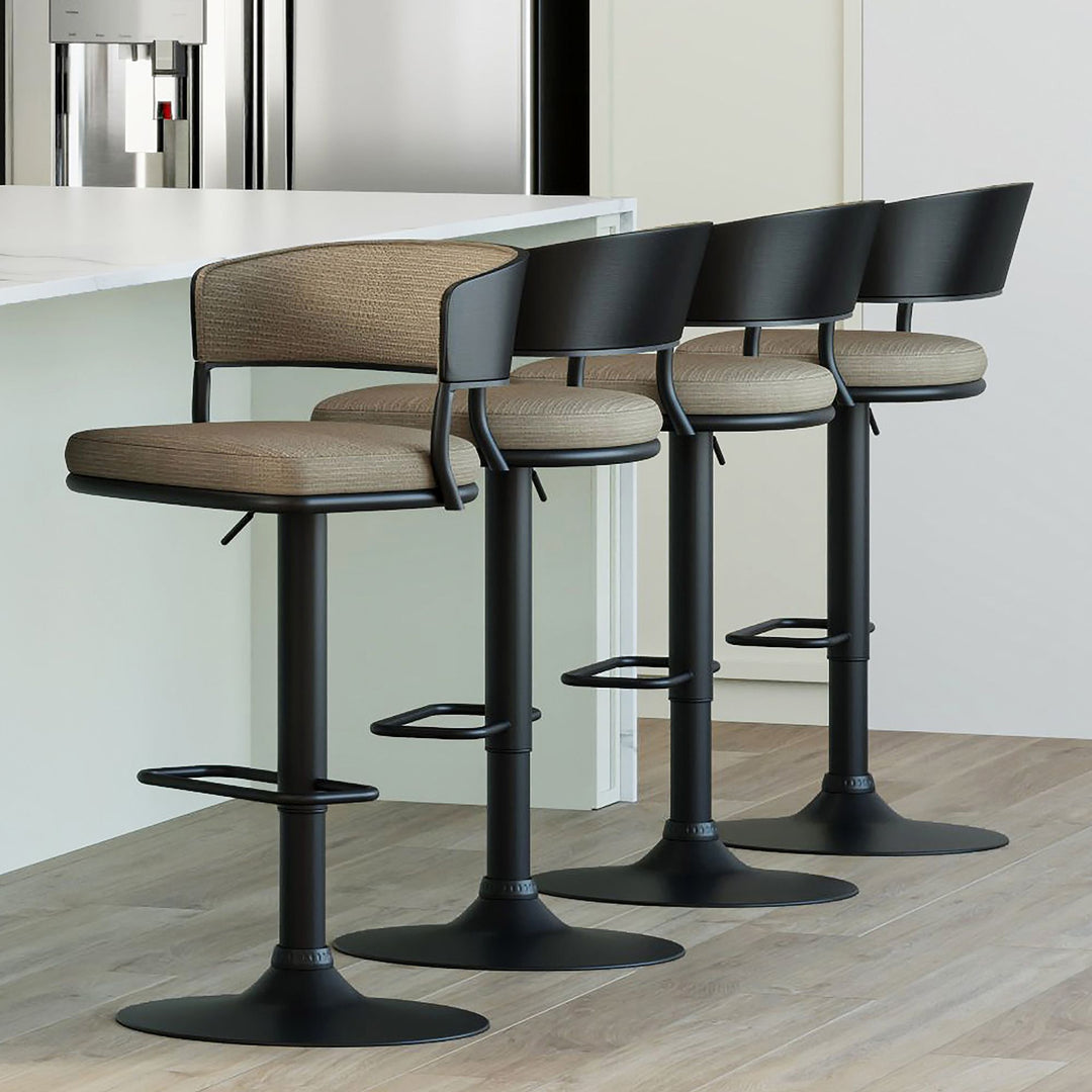 Levion Fabric Upholstered Adjustable Air-Lift Counter Stool With Metal Frame (Set of 2) - Beige/ Black