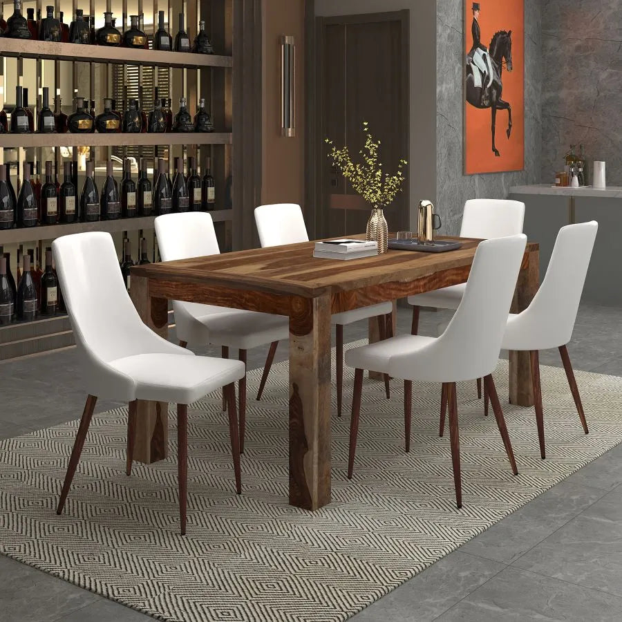 Artisan Elegance 7-Piece Dining Set Hand-Crafted Table with Solid Wood Top and Mid-Century Modern Chairs in Walnut Finish