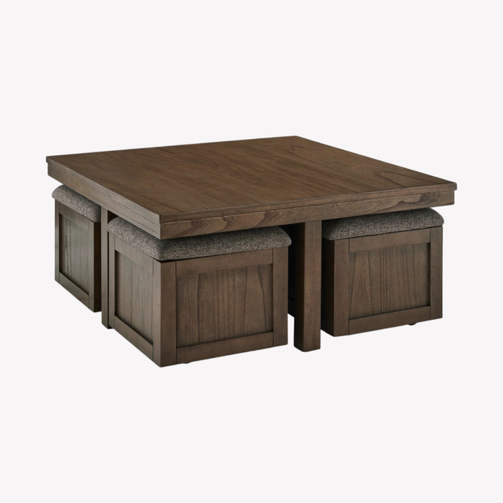T738-20 Boardernest Coffee Table With Stools - Brown | Signature Design By Ashley
