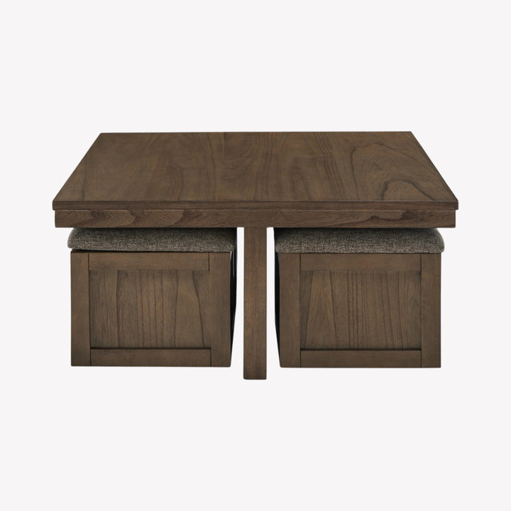 T738-20 Boardernest Coffee Table With Stools - Brown | Signature Design By Ashley