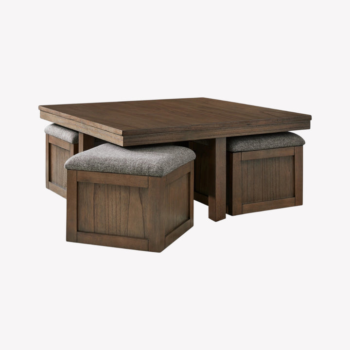 T738-20 Boardernest Coffee Table With Stools - Brown | Signature Design By Ashley
