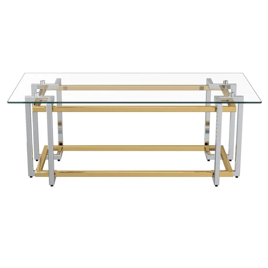 Nspire Contemporary Rectangular Glass & Metal Coffee Table in Silver & Gold