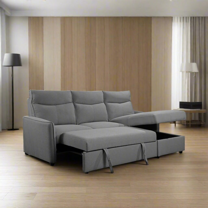 Mitchell Fabric Upholstered Sectional Sofa Bed With Reversible Chaise - Grey