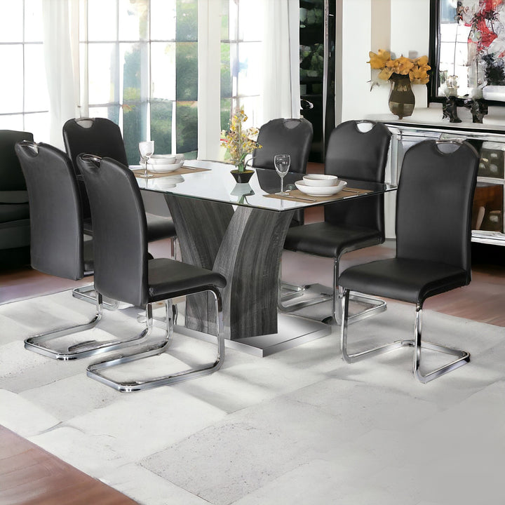 Kelly Stylish Dining Table With Clear Tempered Glass - Grey