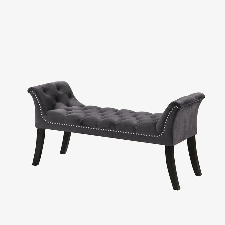 Joy Velvet Upholstered Bench With Nail Head Detailing - Striking Grey