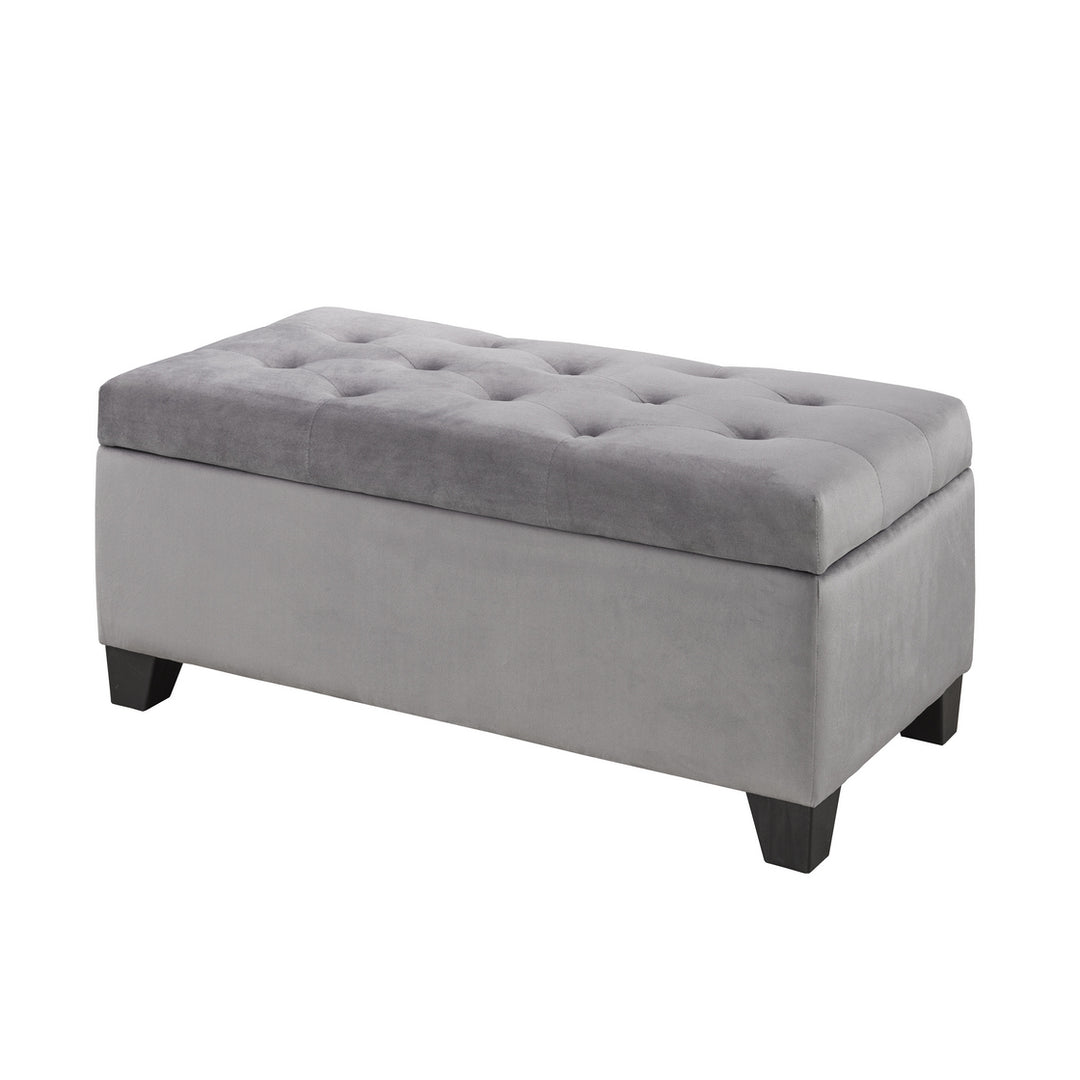 Shiv Fabric Upholstered Grey Storage Accent Ottoman