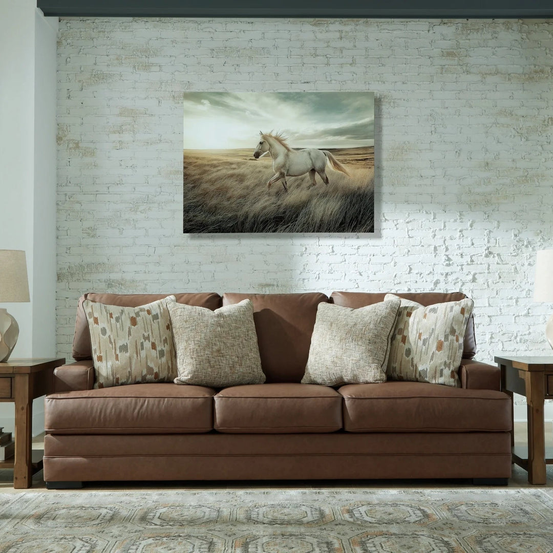 7490938 VillaCourt Stationary Sofa In Leather Upholstery - Caramel | Signature Design By Ashley