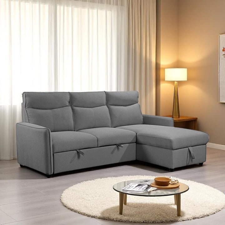 Mitchell Fabric Upholstered Sectional Sofa Bed With Reversible Chaise - Grey