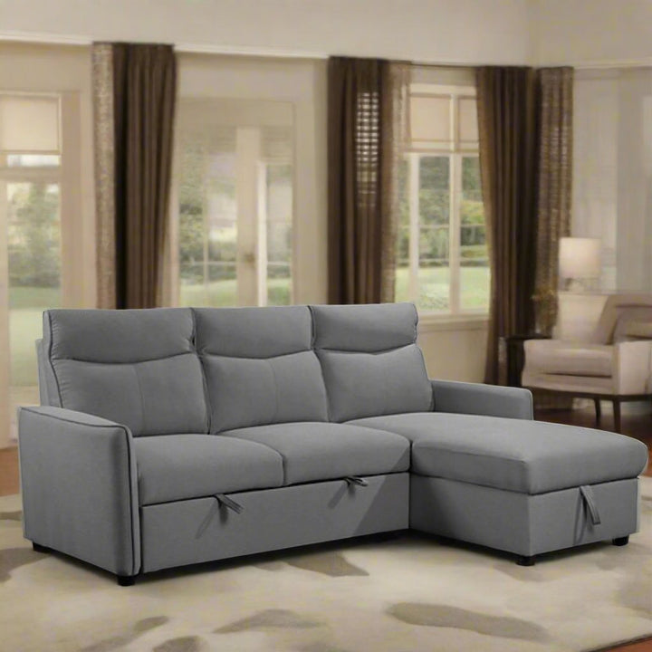 Mitchell Fabric Upholstered Sectional Sofa Bed With Reversible Chaise - Grey