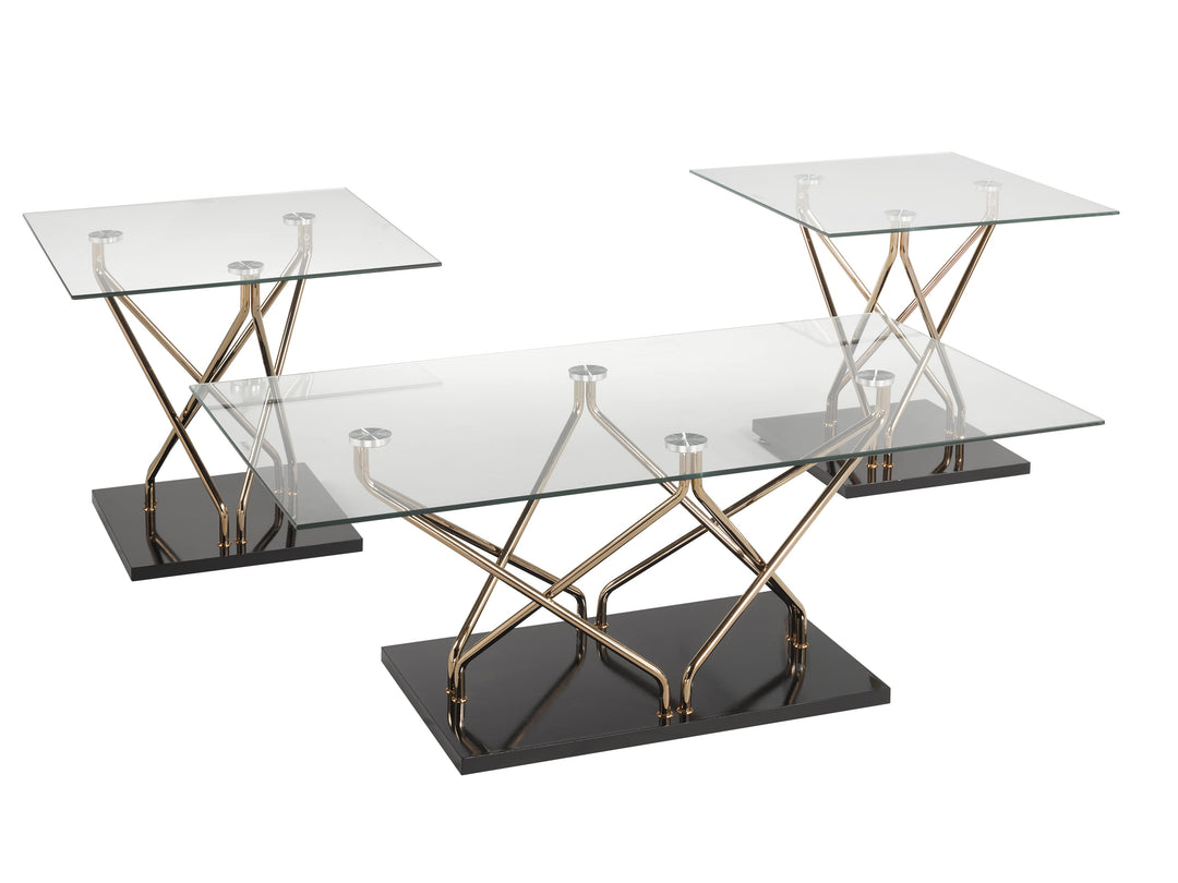 Stylish 3-Piece Coffee Table Set in Black/Rose Gold with Tempered Glass Tops