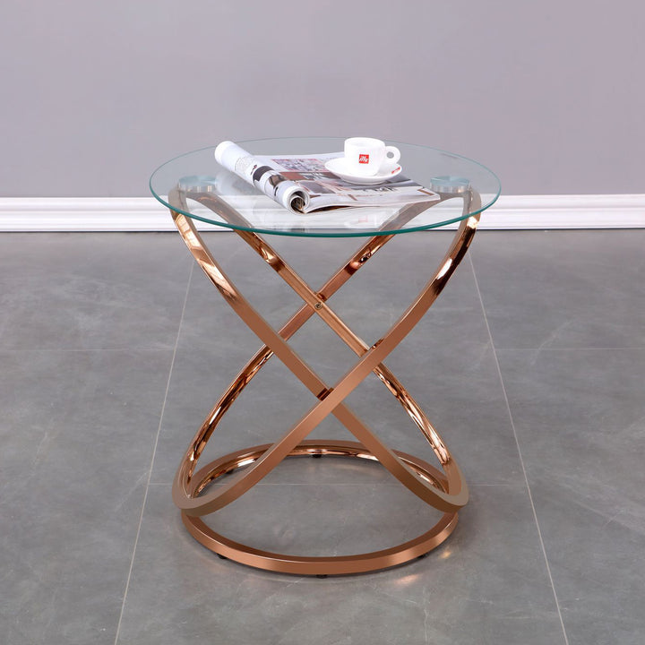 Modern Rose Gold Accent Table with Tempered Glass Top - Chic and Functional