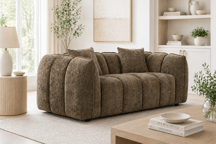 Bulma Taupe 2-Seater Loveseat In Fabric Upholstery