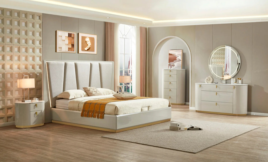 Easton 8-Piece Bedroom Set - Beige | Timeless, Stylish, Sturdy & Storage Solution