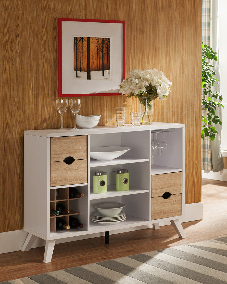 Meridian Timeless Buffet Cabinet In Striking White/ Oak Finish