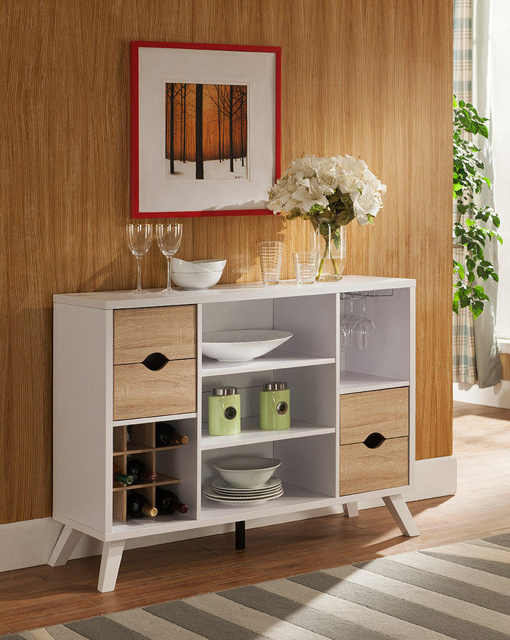 Meridian Timeless Buffet Cabinet In Striking White/ Oak Finish