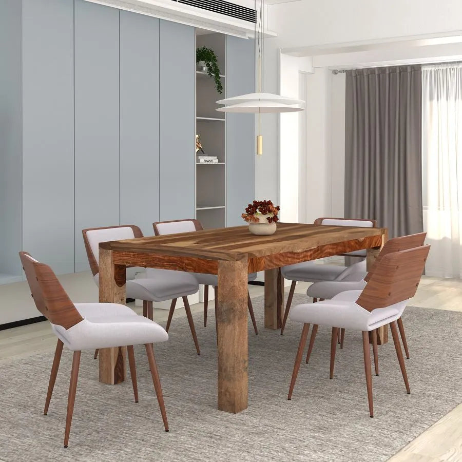 Sheesham 7pc Dining Set with Grey Chairs: Timeless Craftsmanship and Mid-Century Style