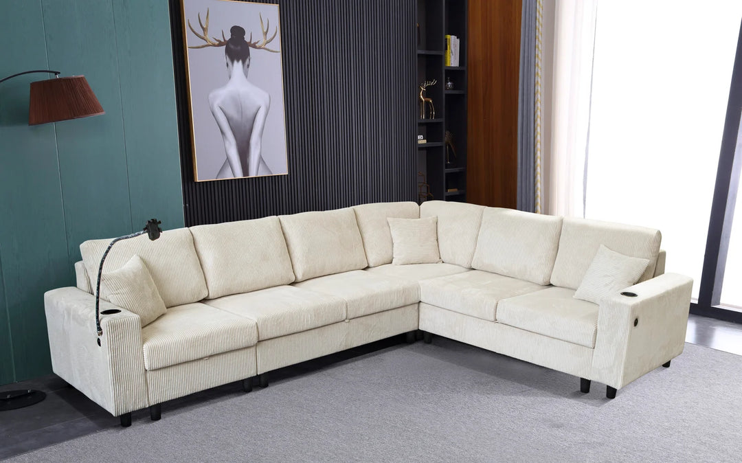 Tristan 4-Piece Fabric Sectional Sofa With USB Charging Ports - Beige