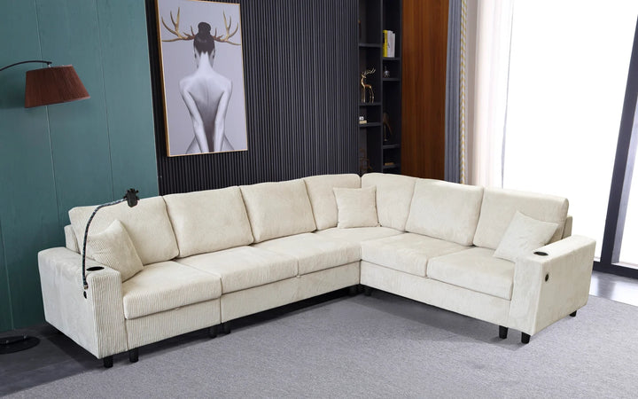 Tristan 4-Piece Fabric Sectional Sofa With USB Charging Ports - Beige