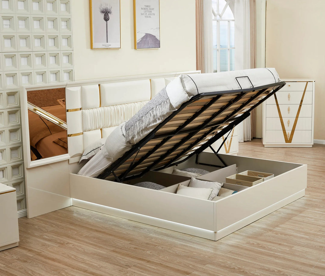 Fable 8-Piece Bedroom Set - White/ Gold | Timeless, Stylish, Durable & Storage Solution