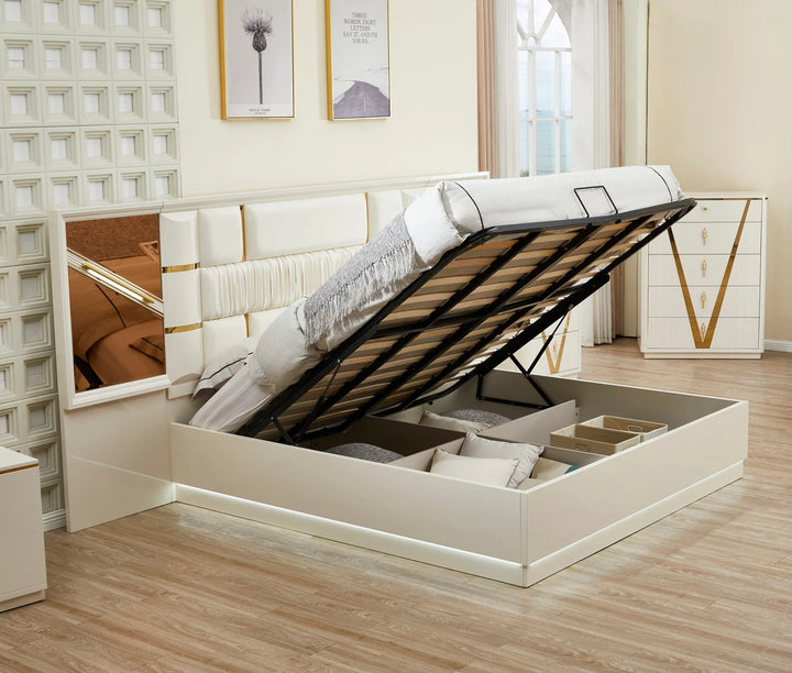 Fable 8-Piece Bedroom Set - White/ Gold | Timeless, Stylish, Durable & Storage Solution