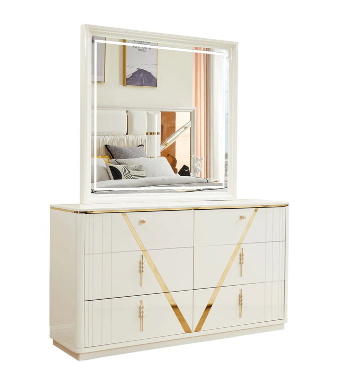 Fable 8-Piece Bedroom Set - White/ Gold | Timeless, Stylish, Durable & Storage Solution