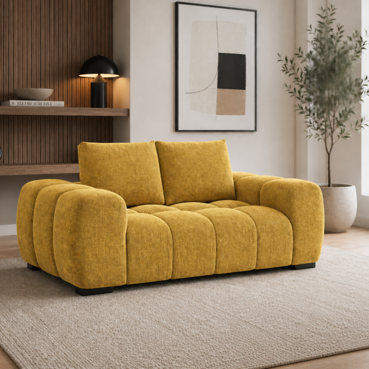 Zara Yellow 2-Seater Loveseat In Fabric Upholstery