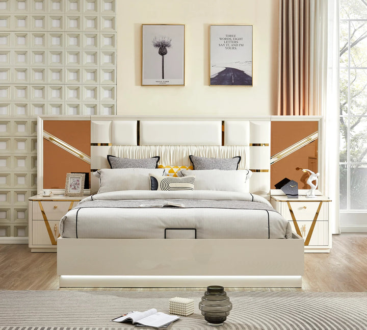 Fable 8-Piece Bedroom Set - White/ Gold | Timeless, Stylish, Durable & Storage Solution