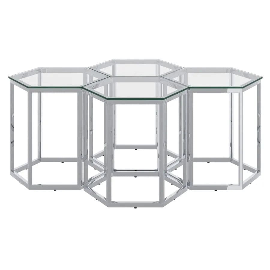 Contemporary Metal and Glass Accent Table, Set of 4 - Silver