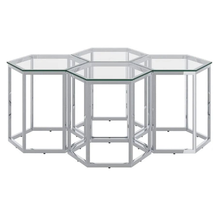 Contemporary Metal and Glass Accent Table, Set of 4 - Silver