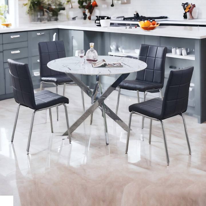 Orion 5-Piece Dining Set With PU Upholstered Chairs - Black/ Chrome