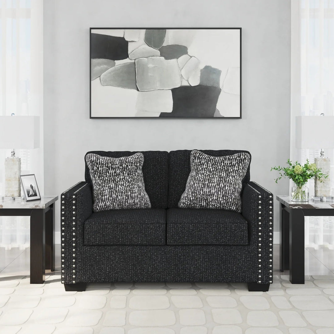 2890435 Jasmine Peaks Loveseat In Fabric Upholstery - Coal | Benchcraft By Ashley