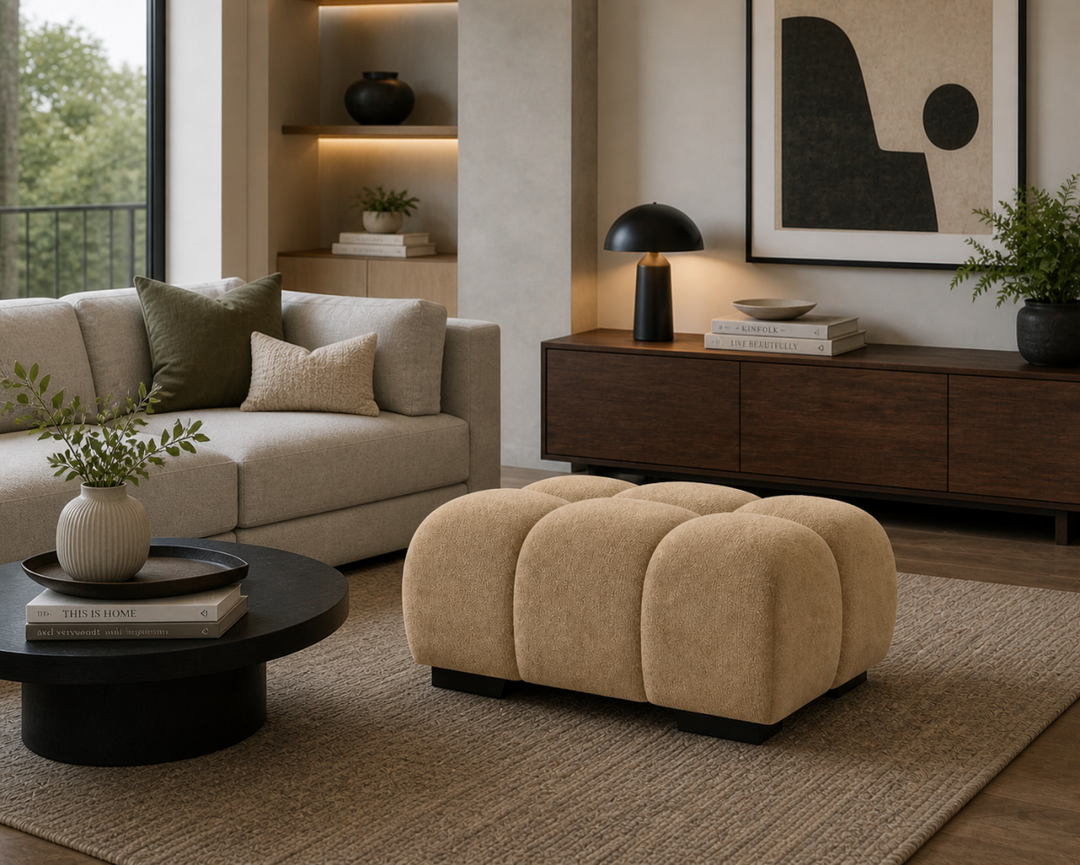 Wise Fabric Upholstered Taupe Bubble Accent Ottoman