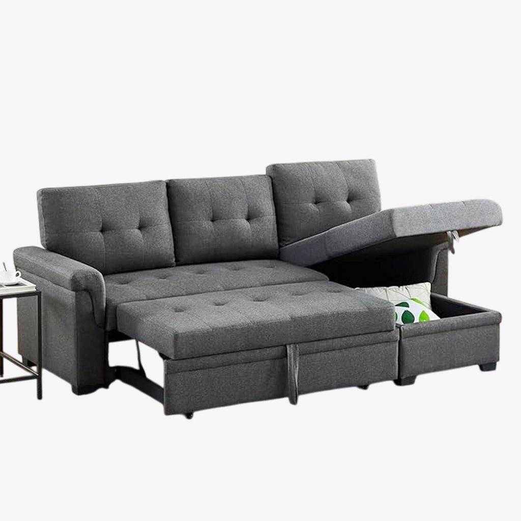 Canapé-lit sectionnel Trenton avec chaise de rangement réversible et ports de recharge USB – Gris