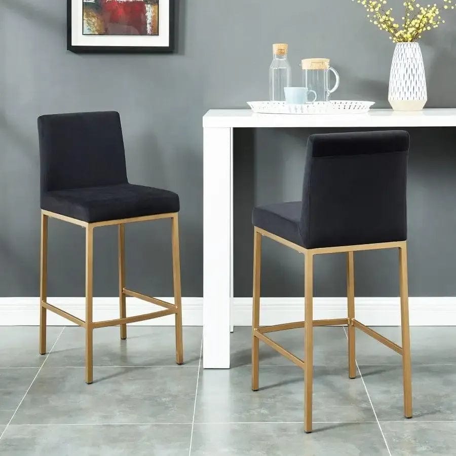 Diego 26" Counter Stool, Set of 2 in Black and Aged Gold Leg