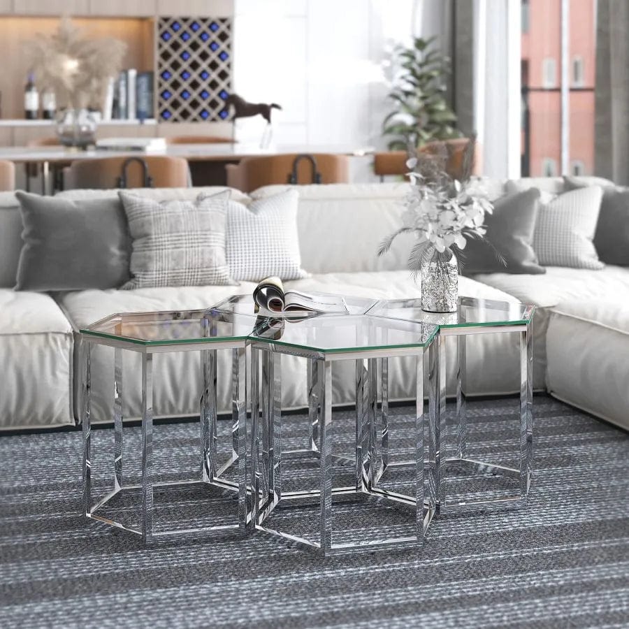 Zelda Contemporary Coffee Table With Appealing Chrome Finish | Available In Set of 3 & 4 Pieces