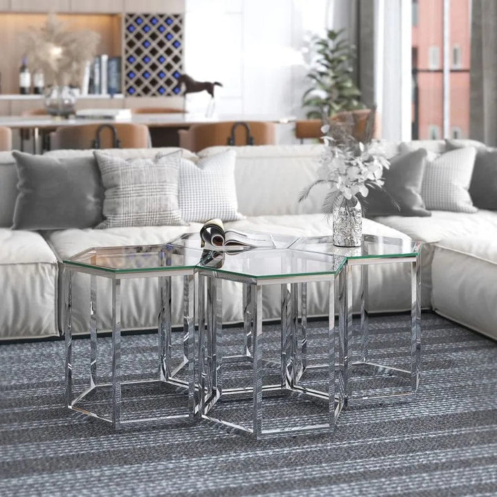 Zelda Contemporary Coffee Table With Appealing Chrome Finish | Available In Set of 3 & 4 Pieces