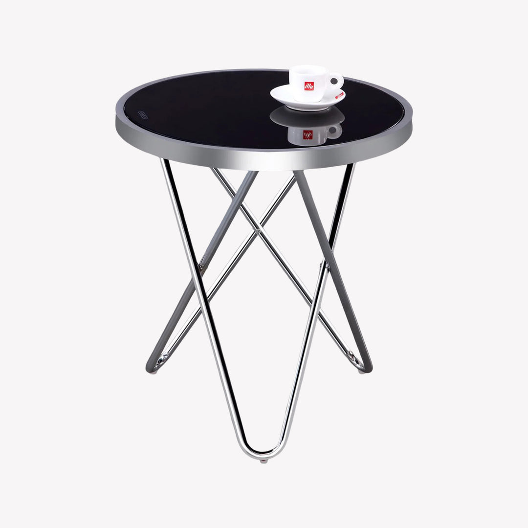 Contemporary Silver Accent Table with Tempered Glass Top - Minimalist and Versatile