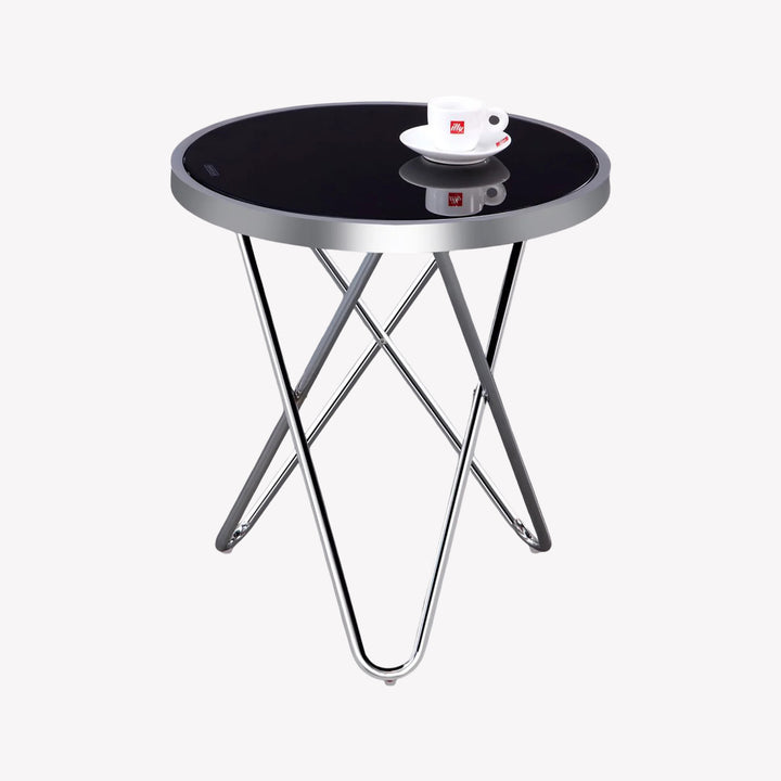 Contemporary Silver Accent Table with Tempered Glass Top - Minimalist and Versatile