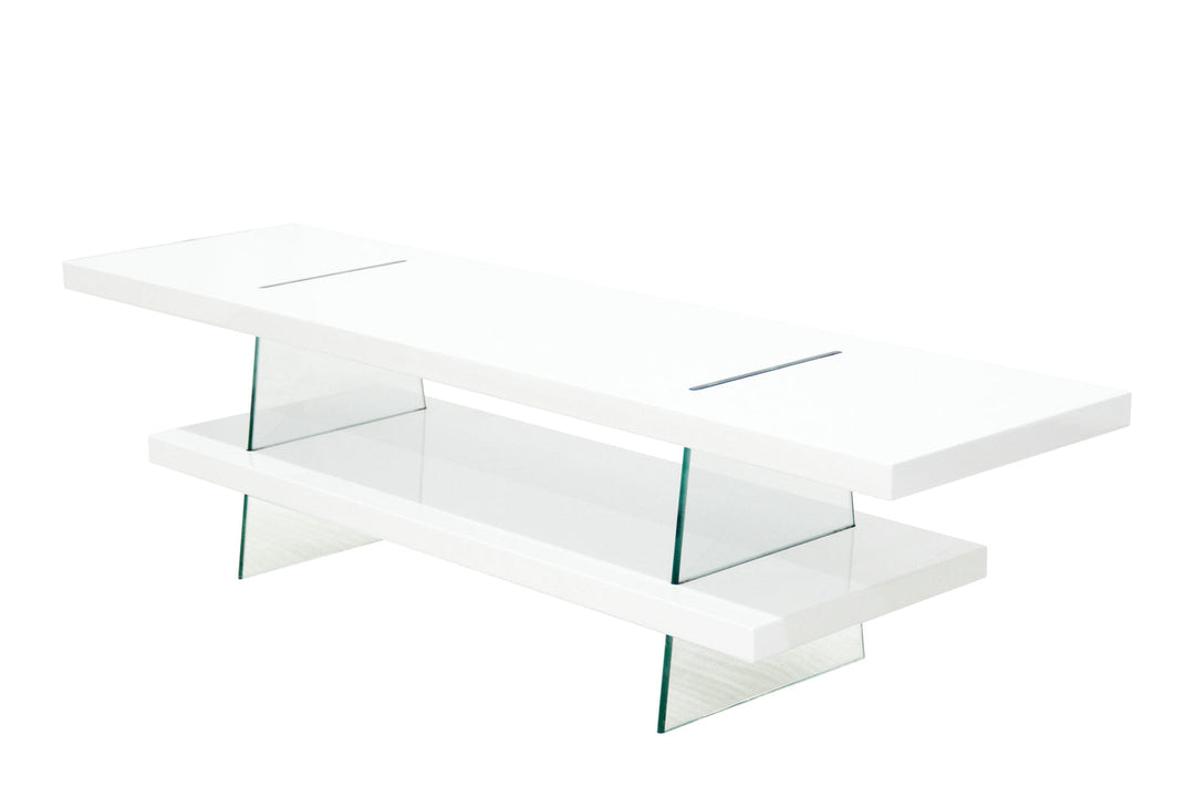 Crest Stylish TV Stand With Tempered Glass Frame - White