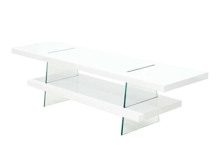 Crest Stylish TV Stand With Tempered Glass Frame - White