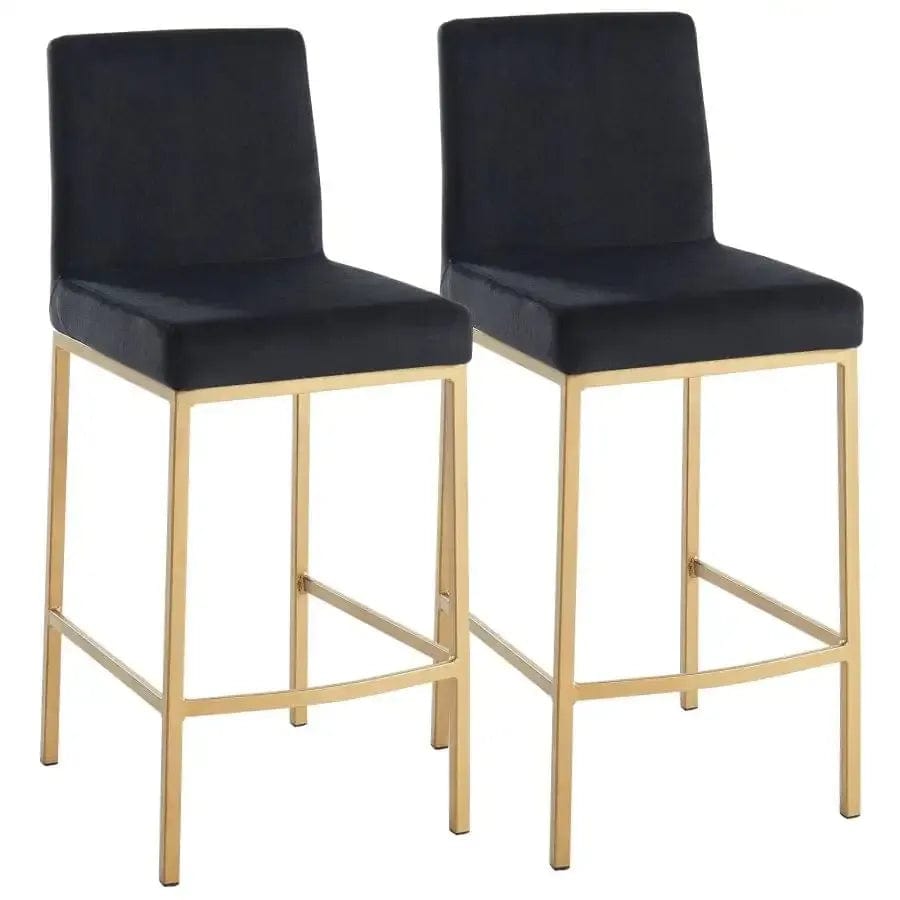 Diego 26" Counter Stool, Set of 2 in Black and Aged Gold Leg