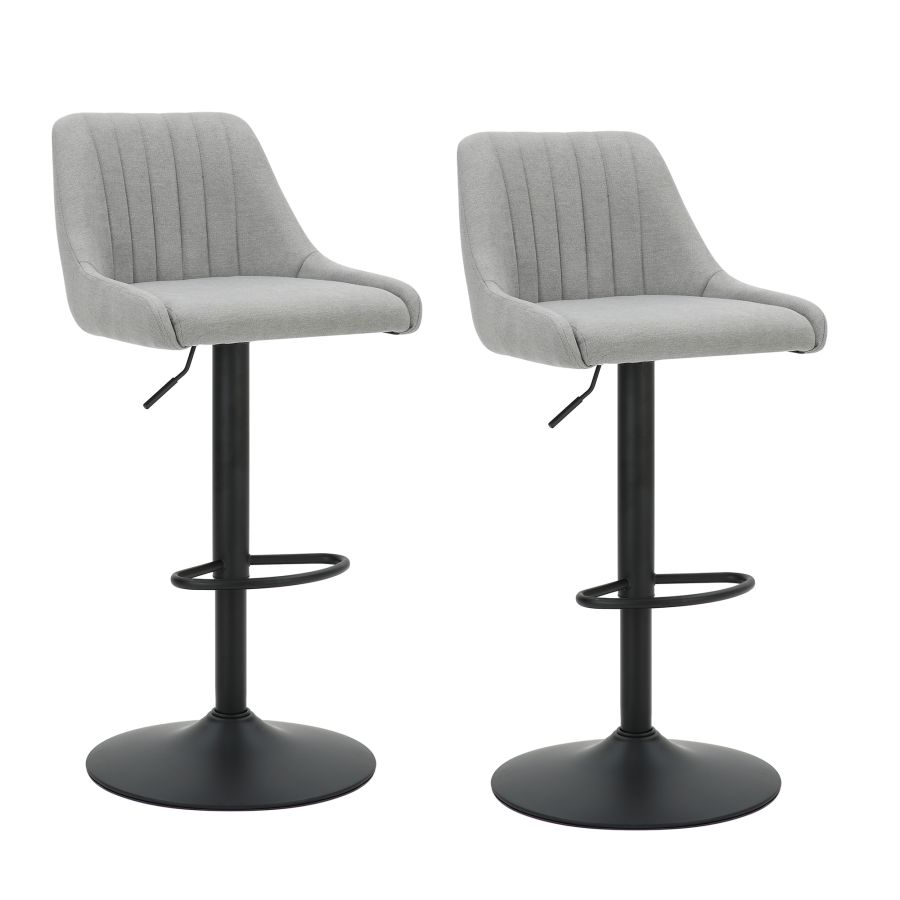 Modern Fabric and Metal Adjustable Air-Lift Stool with Swivel, Set of 2 - Grey and Black