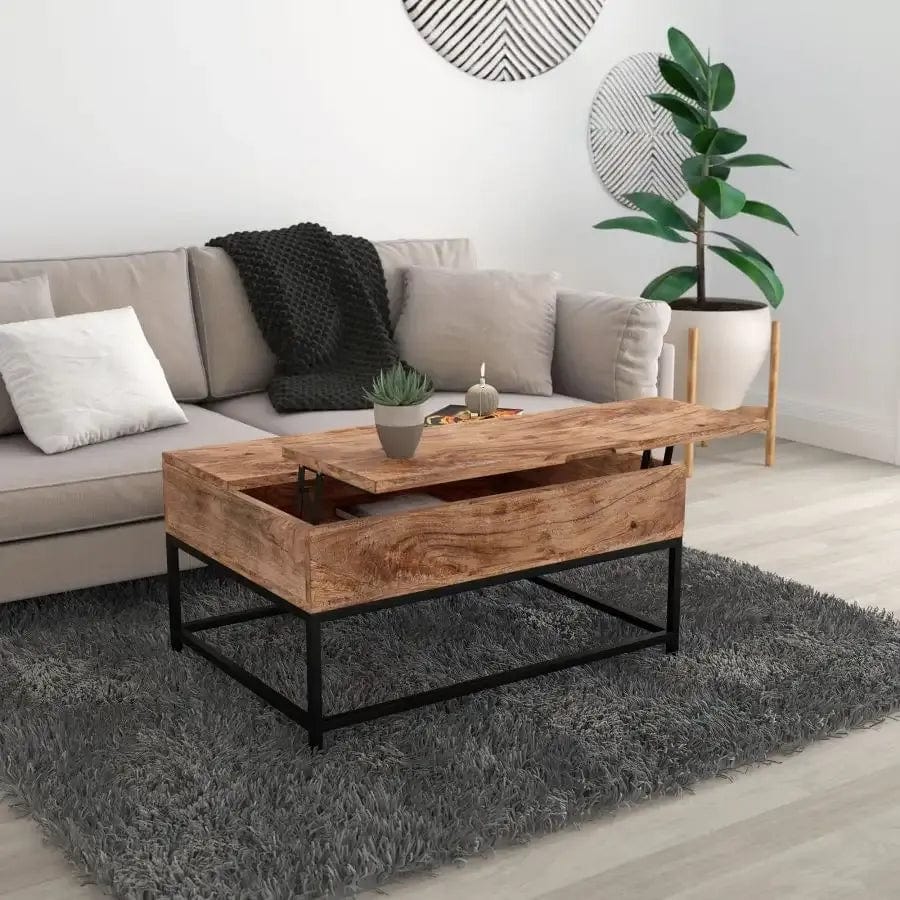 Ojas Lift-Top Coffee Table in Natural Burnt and Black