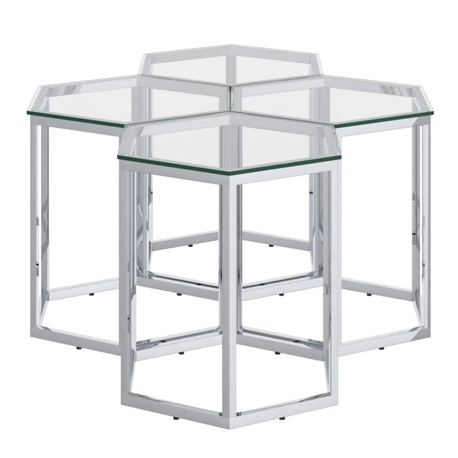 Contemporary Metal and Glass Accent Table, Set of 4 - Silver