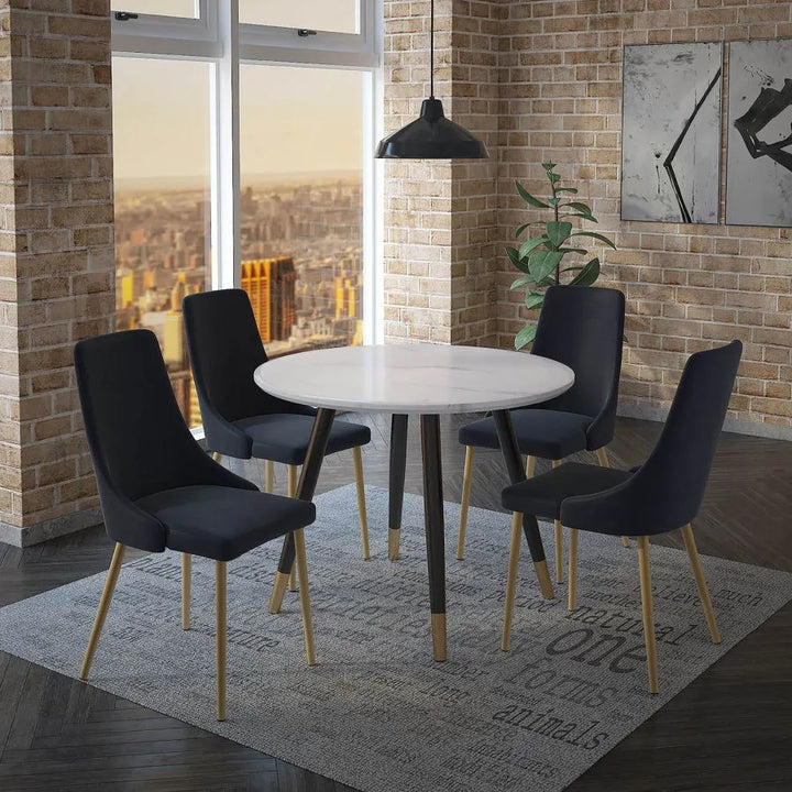 5pc Dining Set in White with Black Chair | Contemporary Elegance with a Touch of Mid-Century Charm