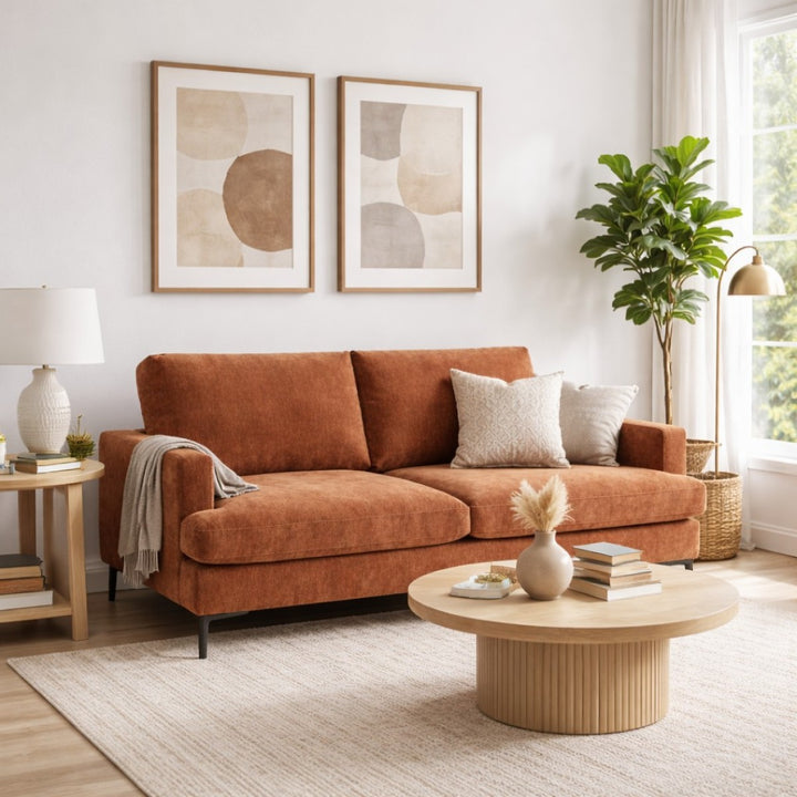 Wenda 3-Seater Fabric Upholstered Stationary Sofa - TERRACOTTA