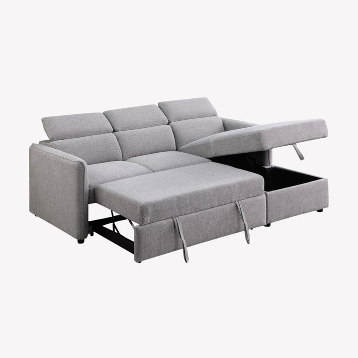 Faith Fabric Upholstered Sectional Sofa Bed With RHF Storage Chaise - Grey