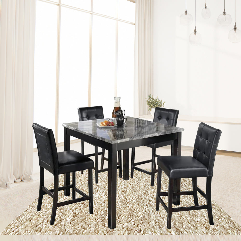 Brand New 5PC Pub Height Marble Dining Table Set Grey