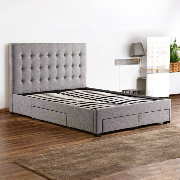 Axton Platform Bed Frame In Fabric Upholstery - Striking Grey